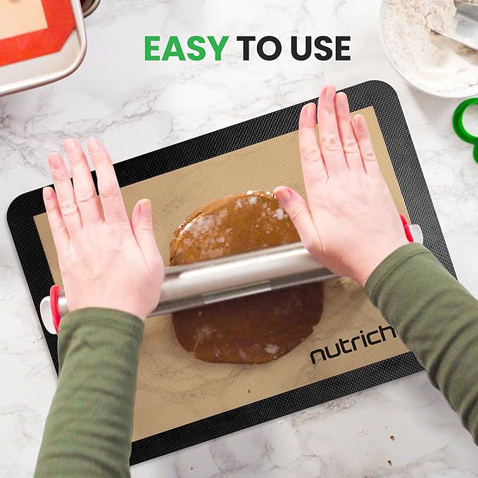 Nutrichef Silicone Baking Mats | 2 Non-stick Food-Grade Silicone Mats | Perfect for Full Baking Pans 24.4 x 16.5 IN | Oven-safe Up to 480 Degrees F | Suitable for Ovens, Freezers & Dishwashers | Black