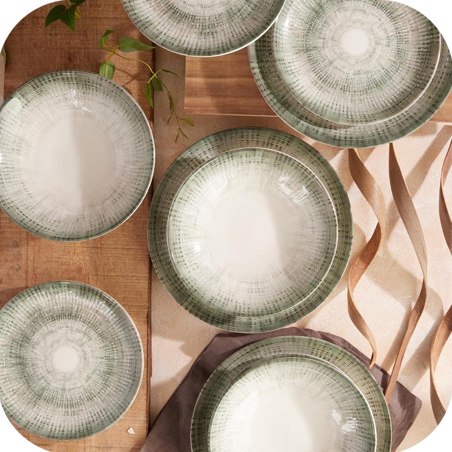 Corona 12-Piece Textured Modern Textured Finish Ceramic Dinnerware Sets, Plates and Bowls, Service For 4, Microwave and Dishwasher Safe, Elara