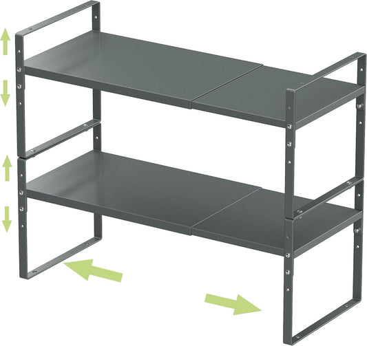 Expandable Stackable Spice Rack Cabinet Shelf Organizer in Cabinets Shelves Kitchen Cupboard Organization Stack up Racks Pantry Countertop Storage (Gray, Medium 2 Packs)