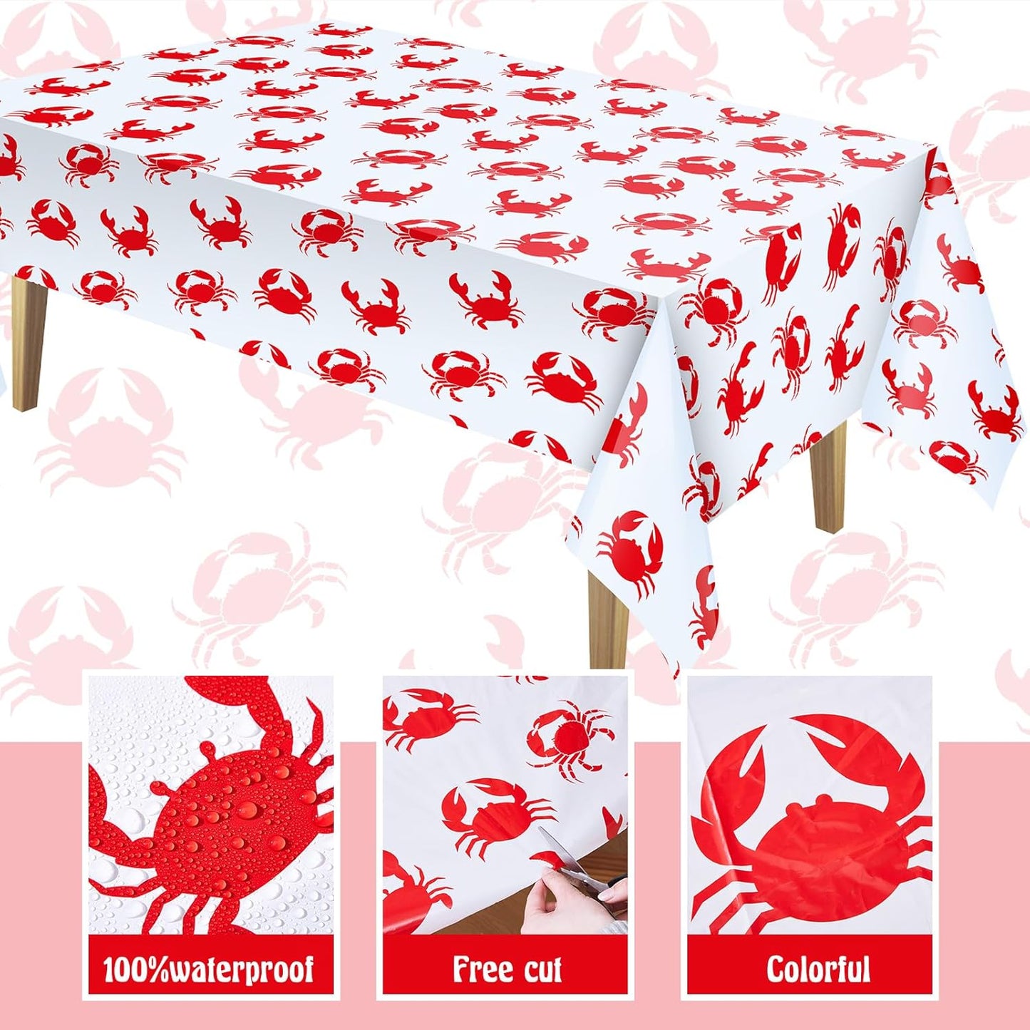 Juexica 4 Pcs 54 x 108 Inch Crab Boil Party Table Cloth Summer Seafood Party Supplies Plastic Crab Tablecover Decorations Rectangular for Sea Animals Dining Kitchen Centerpiece