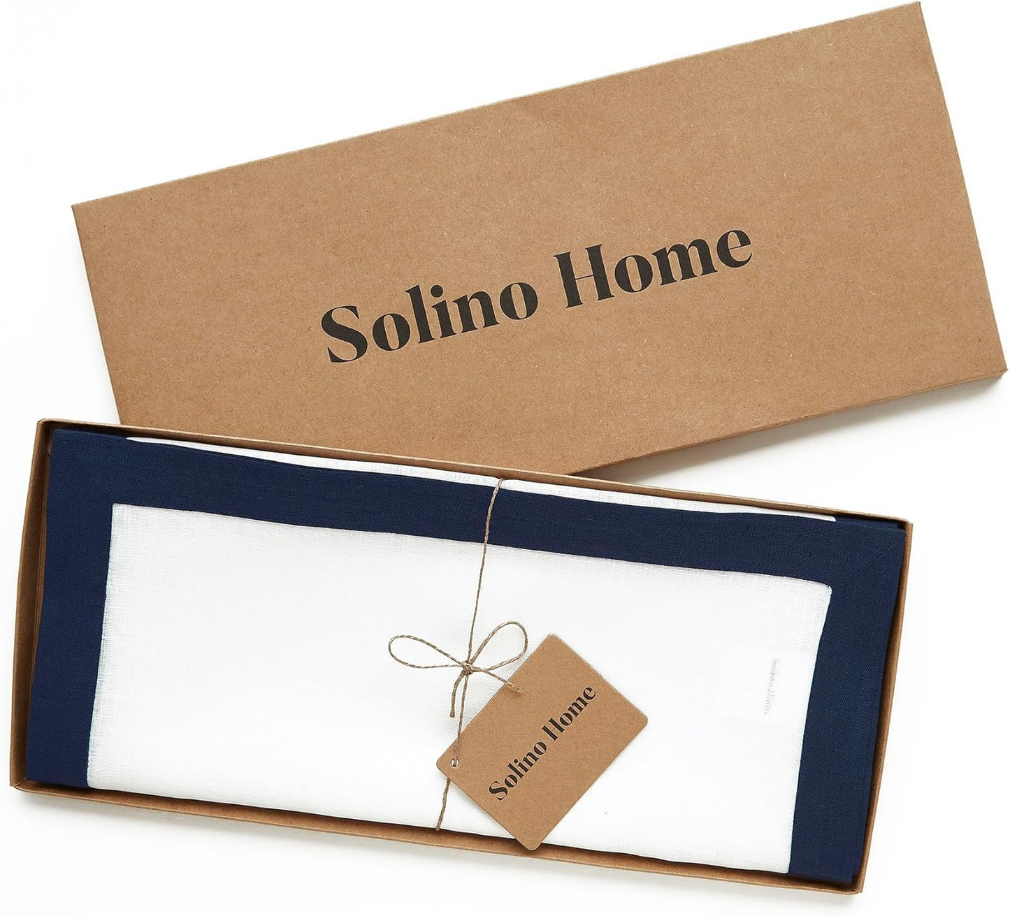 Solino Home Linen Table Runner 90 Inches Long - 100% Pure Linen Navy and White Dining Table Runner 14 x 90 Inch for Fall, Autumn, Thanksgiving, Christmas, Holiday - Classic