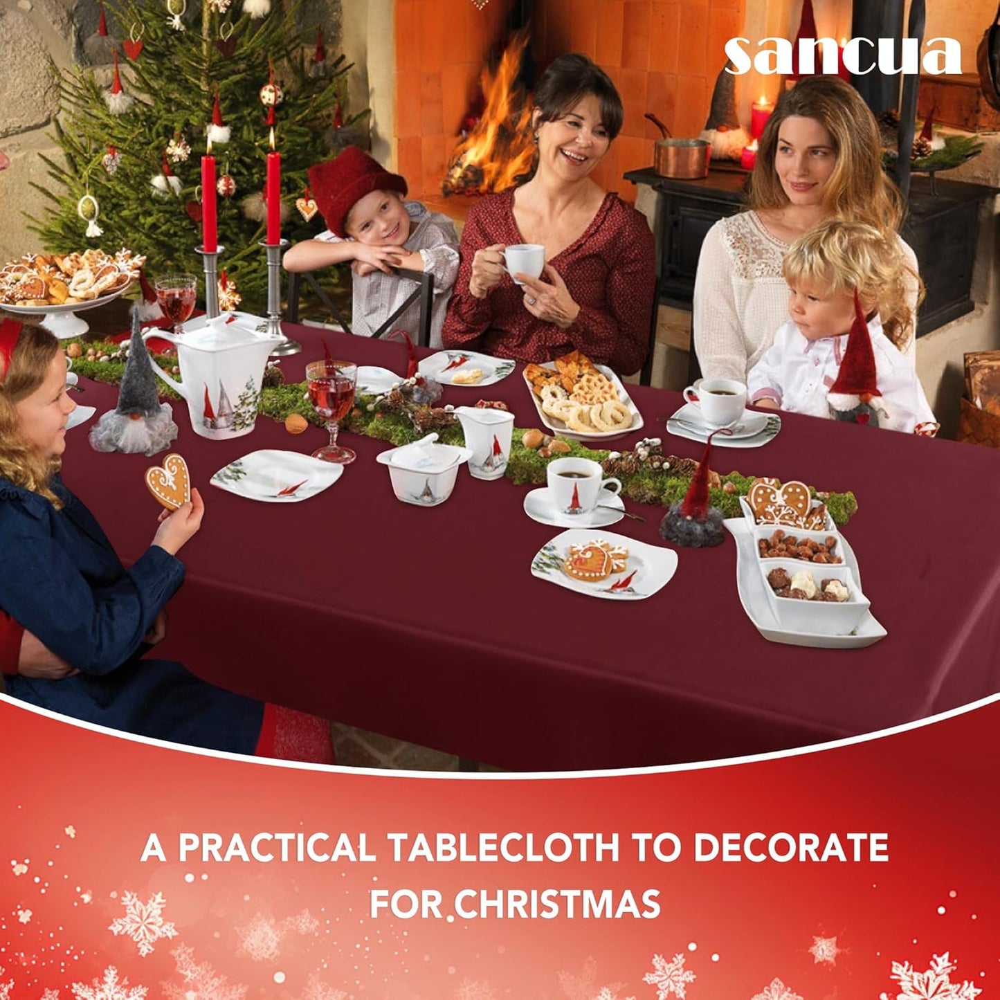 sancua Rectangle Tablecloth - 54 x 108 Inch - Stain and Wrinkle Resistant Washable Polyester Table Cloth, Decorative Fabric Table Cover for Dining Tables, Buffet Parties and Camping, Burgundy