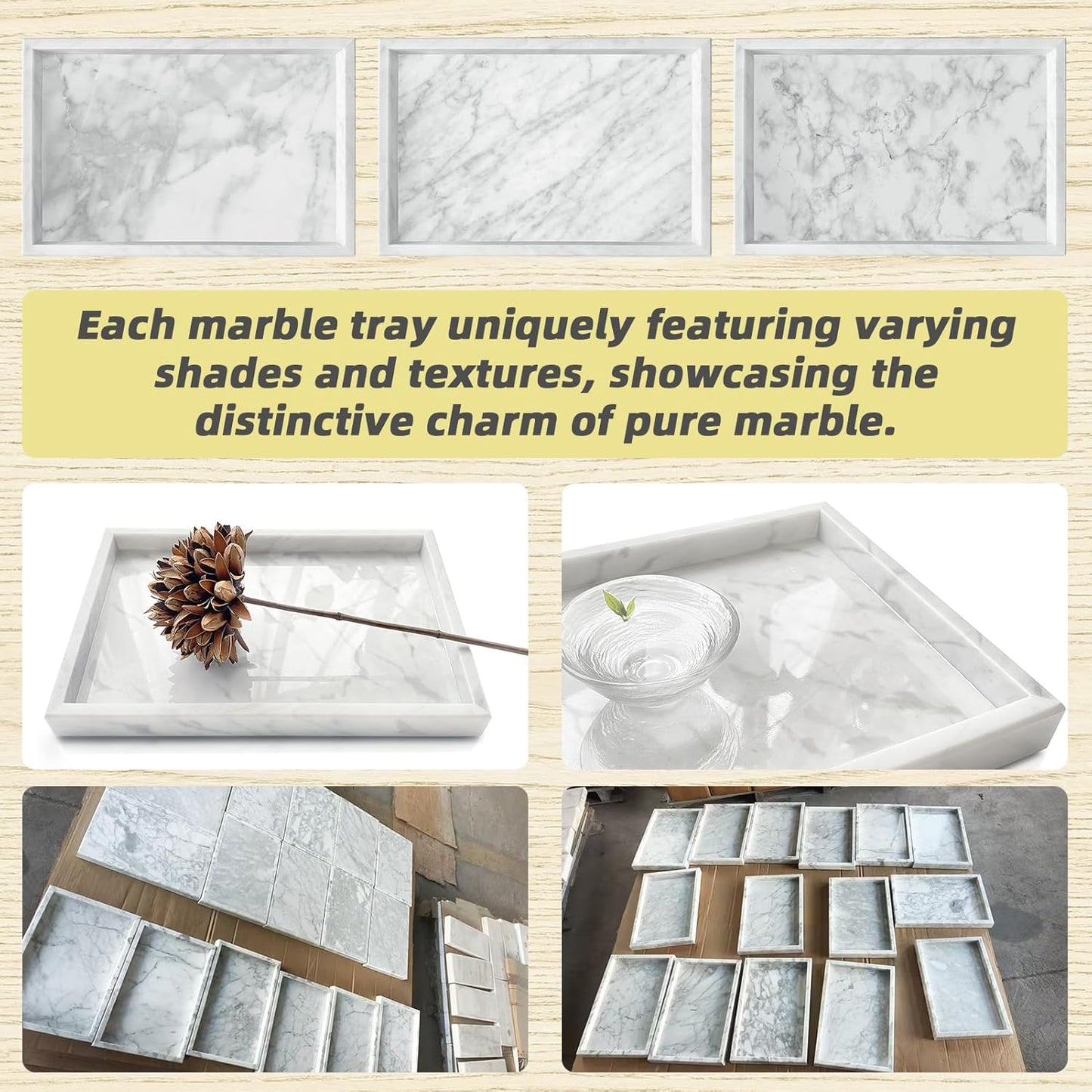 Yew & Tulip Natural Carrara White Marble Vanity Tray, Natural White Marble Serving Tray for Bathroom, Kitchen, Vanity, Home Decor, Wedding etc. (12" x 8" x 1.2")