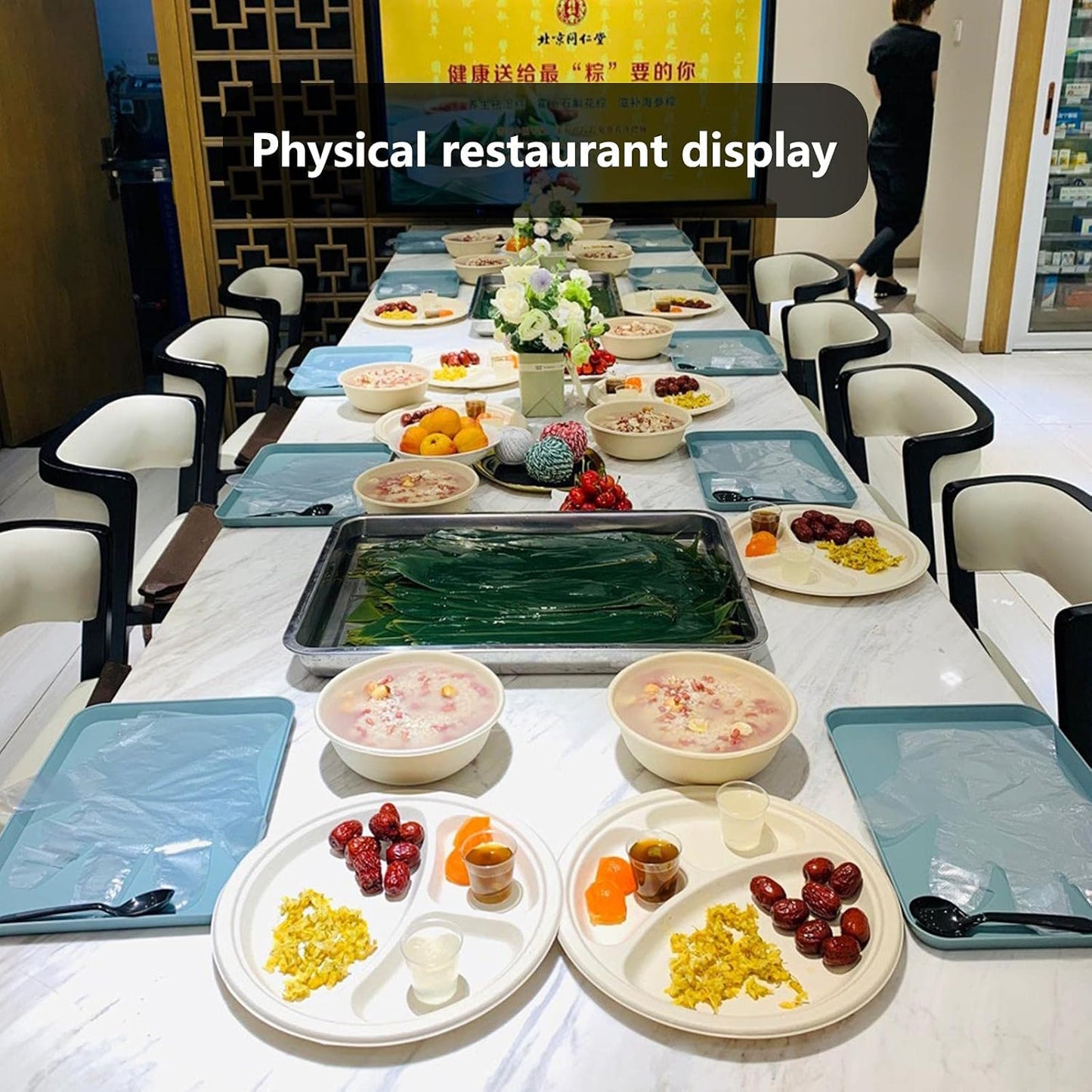 2 Pack 10 x 14 Inch Plastic Tray Blue - Restaurant Grade Non-Slip Tray Excellent for Weddings, Buffets, Birthday, Coffee Table, Kitchen & More