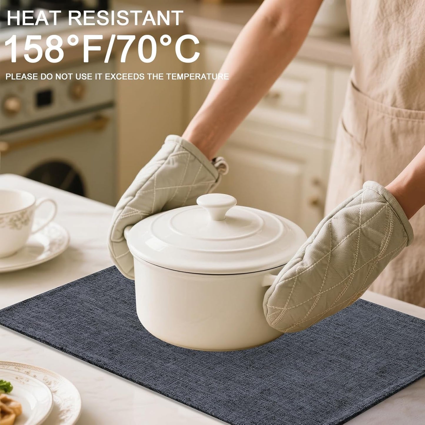 Homaxy Cloths Placemats for Dining Table Set of 4, Heat Resistant Washable Cotton Linen Blend Table Mats, Easy to Clean Place Mats for Indoor Outdoor Party Kitchen Decoration, Charcoal Gray