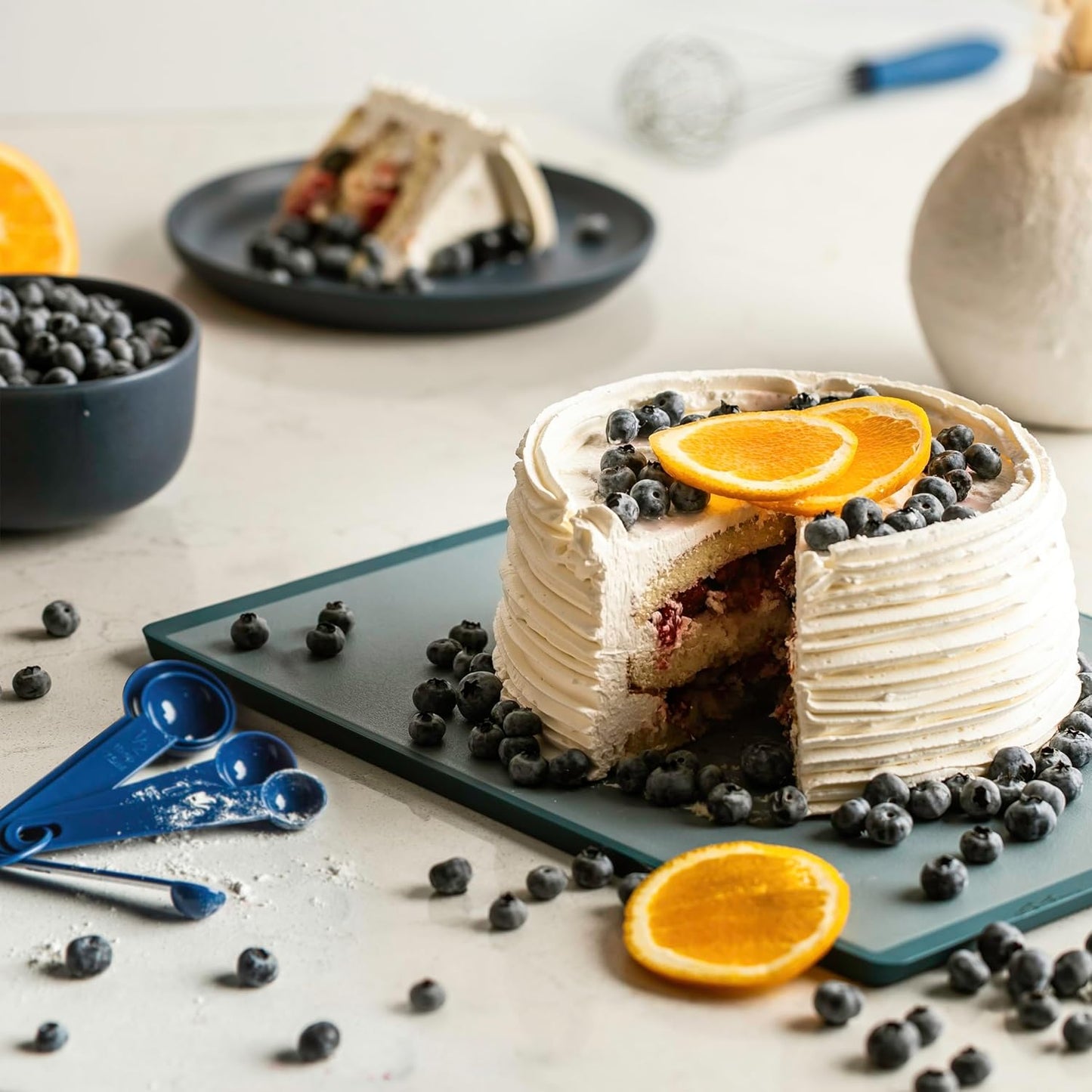 SMIRLY Plastic Cutting Board Set with Holder 3 Pieces, Non-Slip Dishwasher Safe Chopping Boards for Kitchen, Blue