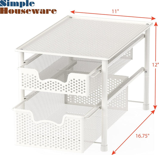Simple Houseware Stackable 2 Tier Sliding Basket Organizer Drawer, White