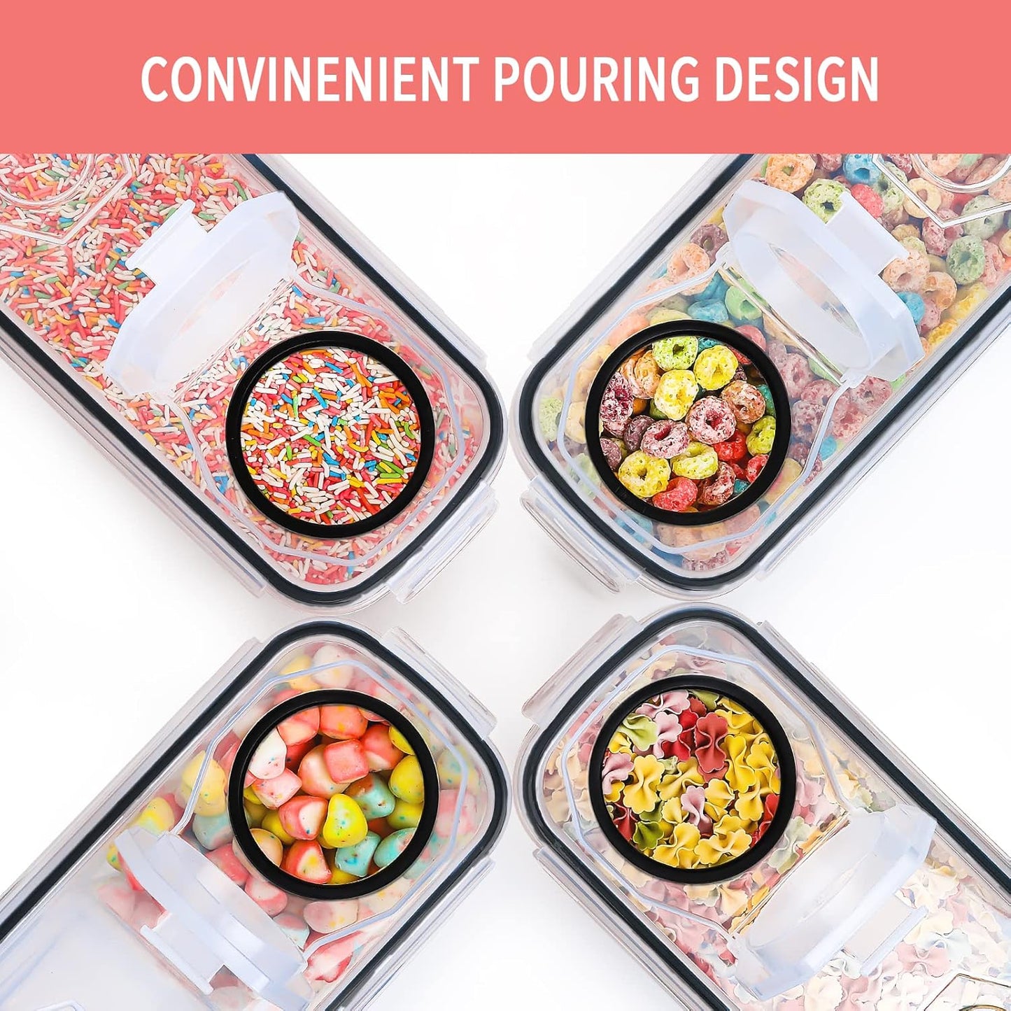 PRAKI Cereal Containers Storage Set (4L,135.2 Oz), 8PCS Airtight Food Storage Containers with Lids for Kitchen & Pantry Organizers and Storage, Cereal Dispensers with 20 labels, Measuring Cup & Marker