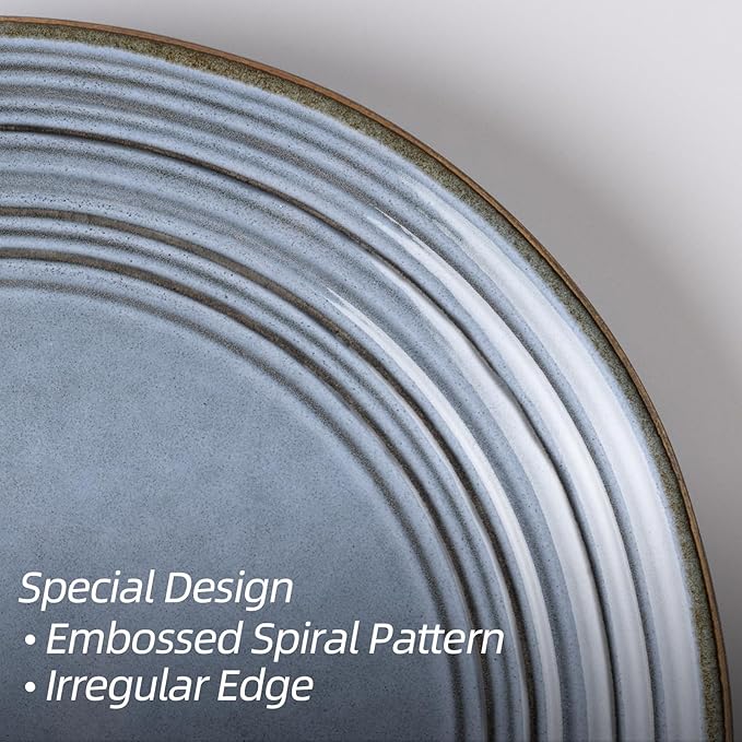 Famiware Plates and Bowls Sets 24-Piece Stoneware Dinnerware Sets, Dishes Set for 8, Hand-made Reactive Glaze Dish Set, Twilight Series, Blue