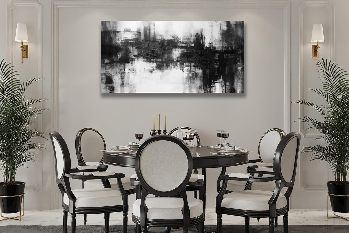 VHMING Black Abstract Wall Art Decor Black and White Painting Pop Culture Wall art Rock Room Decor Art Canvas Wall Decoration Artwork for Bedroom Home Office Dining Room Decoration 24"x48"