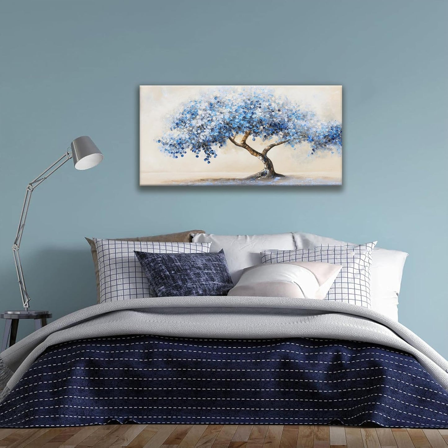 Suconvng Tree Of Life Wall Art Blue Tree Picture Painting Wall Decor Artwork Canvas Art Wall Decor For Living Room Bedroom Bathroom Office Home Decor 20"X 40"Can Be Hung Directly