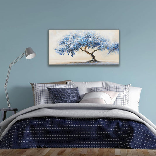 Suconvng Tree Of Life Wall Art Blue Tree Picture Painting Wall Decor Artwork Canvas Art Wall Decor For Living Room Bedroom Bathroom Office Home Decor 20"X 40"Can Be Hung Directly