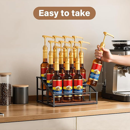 Coffee Syrup Organizer Rack, Liquor Bottle Display Shelf, 3 Tier 12 Syrup Bottles Holder Stand for Coffee Bar Kitchen Small Wine Rack for Family Storage for Syrup Wine Dressing