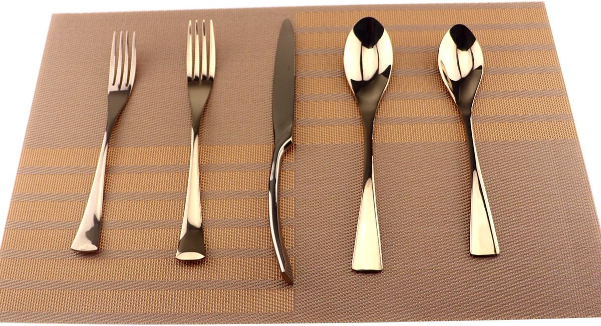 Cutlery Set Rose Gold, 5 Piece Rose Gold Plated Stainless Steel Silverware Flatware Sets, Service for 1