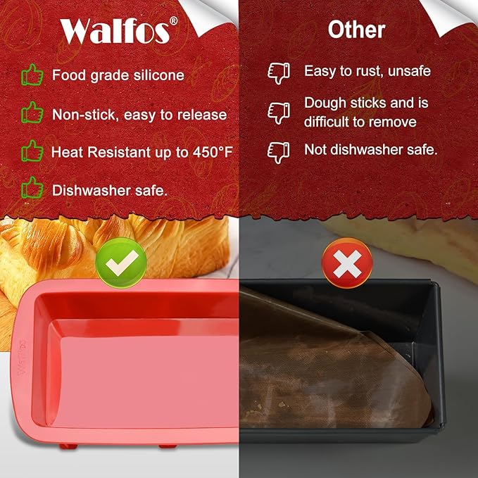 Walfos 9 x 5 inch Large Non-Stick Silicone Loaf Pans & 4 Pieces Mini Silicone Bread Loaf Pans, Perfect for Bread, Cake, Meatloaf, Dishwasher Safe