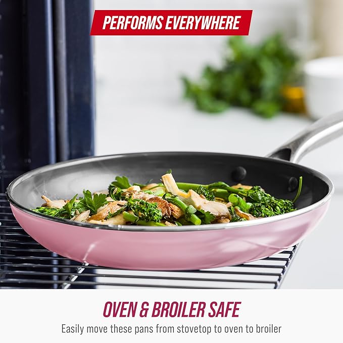 Blue Diamond 8" Nonstick Frying Pan Skillet, Ceramic Diamond Infused PFAS-Free, Dishwasher & Oven Safe, Stay Cool Handle, Durable Non Toxic Metal Utensil Safe, Egg & Omelet Pan, Pink
