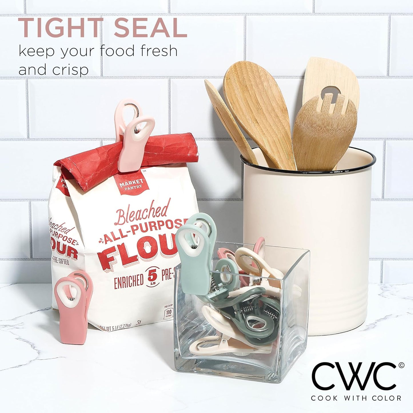 COOK WITH COLOR Bag Clips with Magnet- Chip Clips, Food Storage with Airtight Seal Grip for Bread, Snack and Food Bags (Green and Pink, Pack of 10)