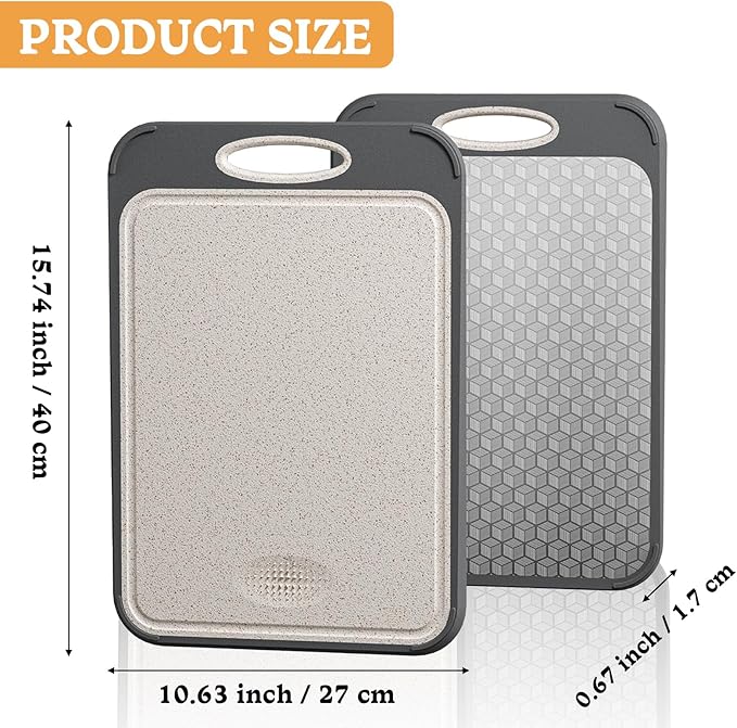 Stainless Steel Cutting Board, Double-Sided Chopping Boards Scratch Resistant Mesh Design, Stainless Steel & Wheat Straw PP Non Toxic Cutting board for Kitchen Meat Vegetables (Large, 16”x11”）
