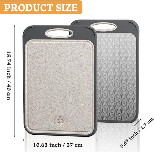 Stainless Steel Cutting Board, Double-Sided Chopping Boards Scratch Resistant Mesh Design, Stainless Steel & Wheat Straw PP Non Toxic Cutting board for Kitchen Meat Vegetables (Large, 16”x11”）