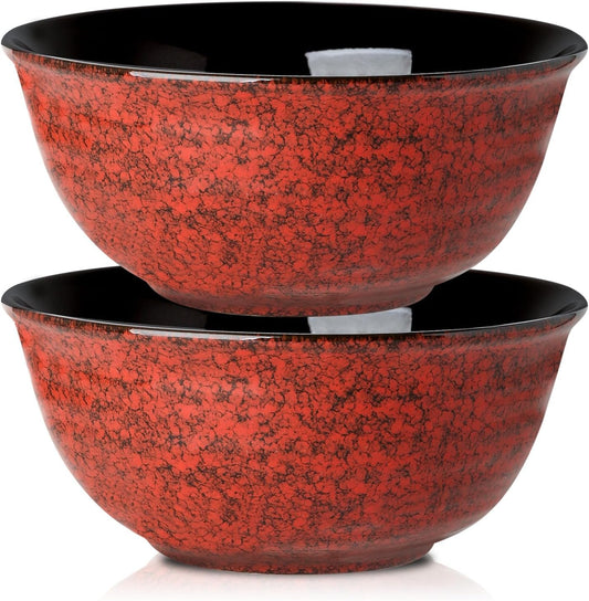 Hasense Ceramic Salad Bowl, 60 Ounces Large Serving Bowls, 8.5 Inch Soup Bowls Set of 2, Pasta Bowls for Ramen, Pho, Fruit, Housewarming, Wedding Gifts, Microwave Dishwasher Safe, Red