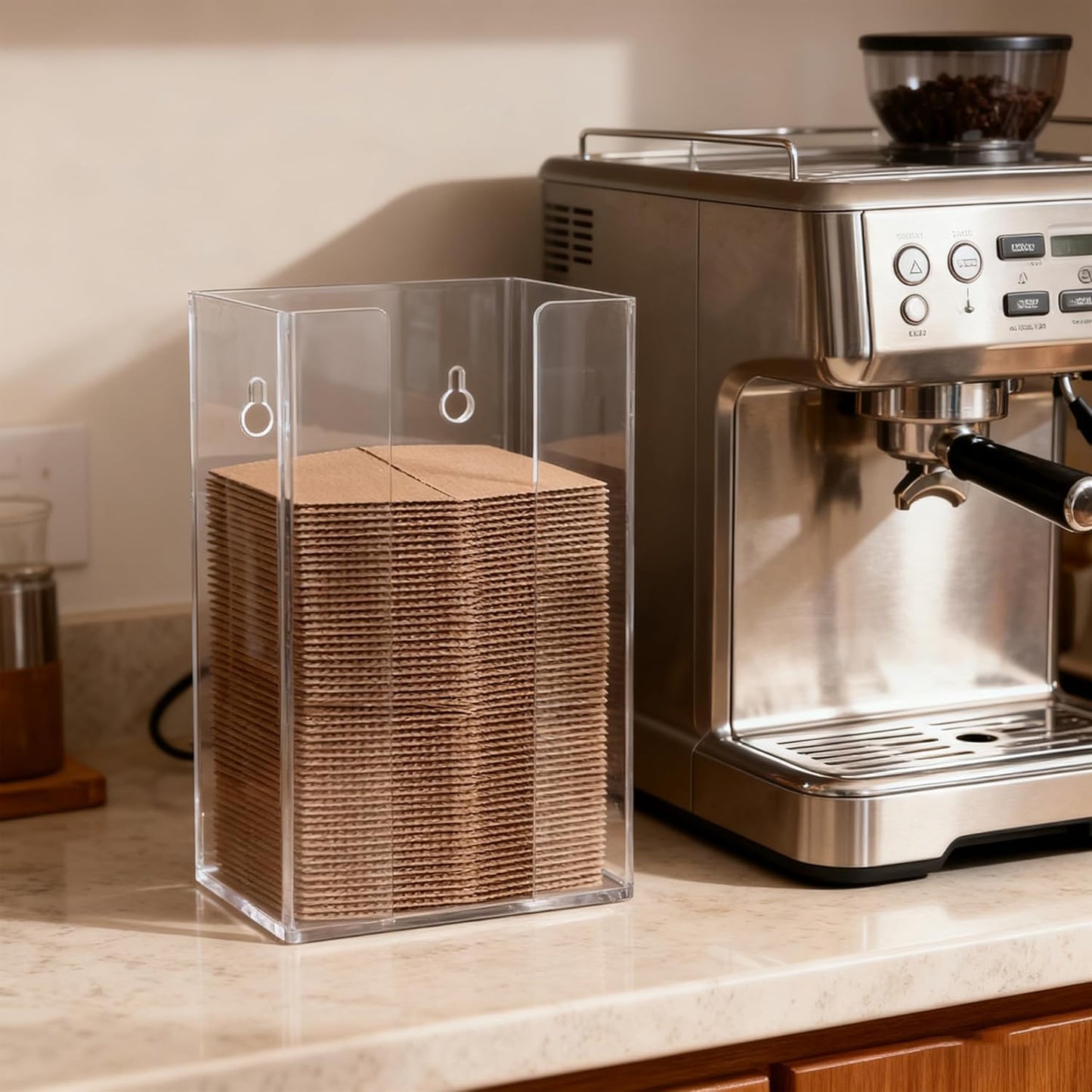 Coffee Cup Sleeve Organizer Rack-Acrylic Coffee Collar Holder Storage for Disposable Kraft Paper Cup Sleeves,Coffee Shop/Home/Kitchen Organization,Countertop or Wall Mount(Clear)