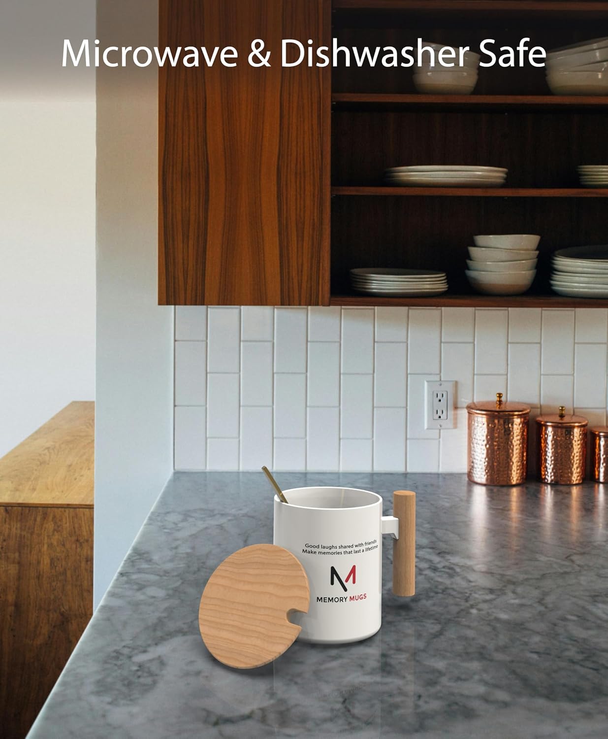 Ceramic Coffee Mug with Lid & Spoon – Large Tea Cup with Lid for Hot Drinks – Friendship Quote Mug for Women or Men – Reusable Coffee Cup – Unique Novelty Coffee Mug, Microwave Safe