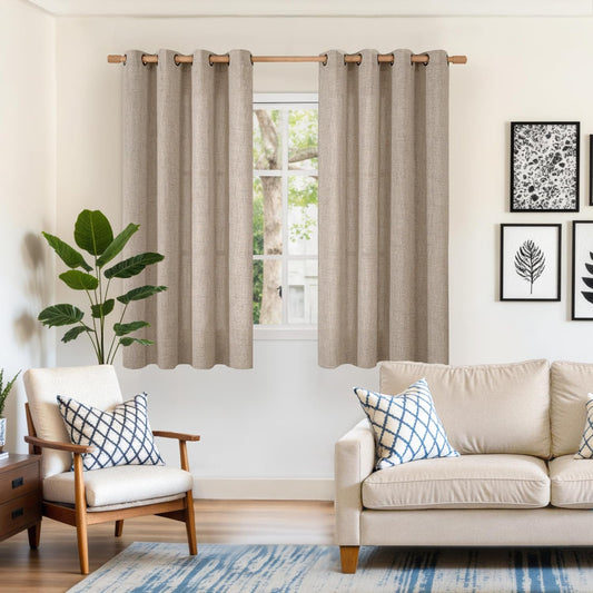 YoungsTex Dark Oatmeal Linen Curtains 54 Inch Length for Kitchen, Bronze Grommet Light FilteringTextured Window Drapes Privacy for Bedroom Living Room Decorative Burlap Rustic, 52 x 54 Inch, 2 Panels