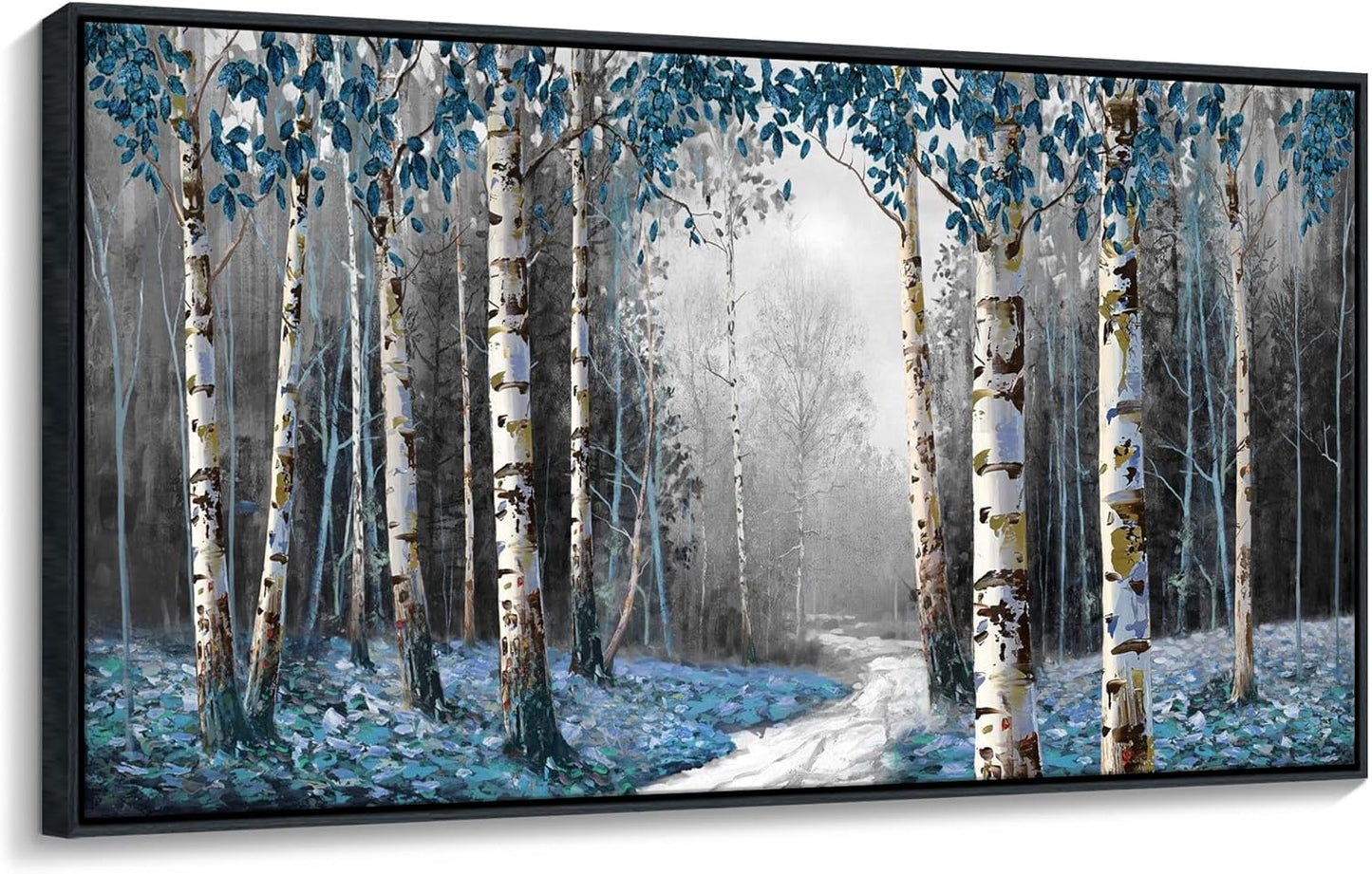 Large Canvas Wall Art Framed - Gray Blue Tree Abstract Canvas Painting Textured Picture, Modern Landscape Artwork Framed for Living Room Bedroom Bathroom Office Home Decor 58"x29"