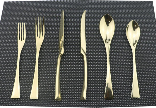 Flatware Set 18/10 Stainless Steel Mirror Polished Champagne gold Cutlery - Silverware Utensil Set of Steak Knife Dinner Fork Knife Spoon Salad Fork Dessert Spoon,6 Piece Service for 1