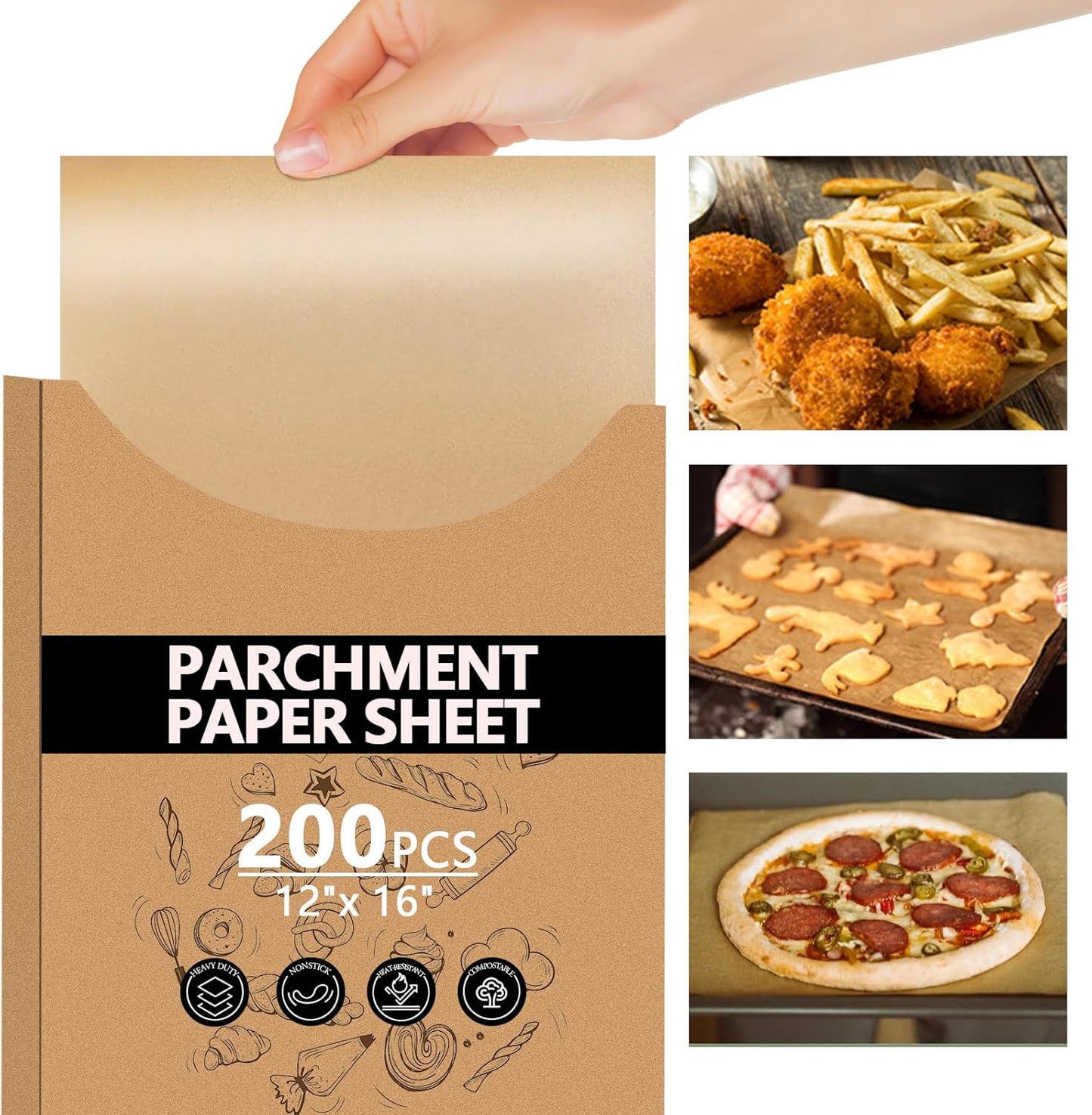 200PCS Thickened Precut Parchment Paper Sheets, 12×16 In Heavy Duty Non-Toxic & Unbleached Parchment Baking Paper for Baking, Grilling, Non-Stick & Comes in Convenient Packaging, Brown