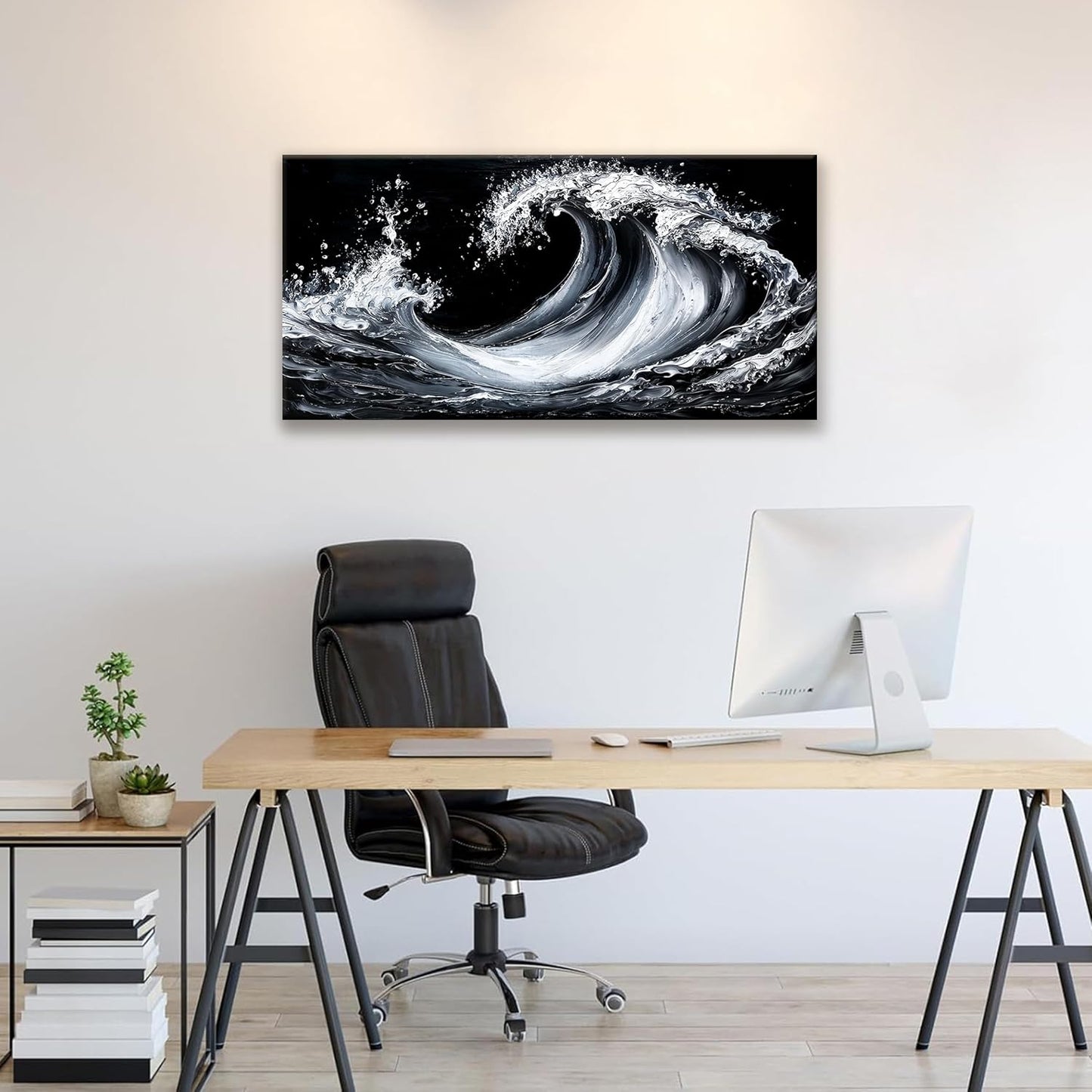 Suconvng Abstract Wall Art Small Size White Sea Wave Modern Canvas Art Wall Decor Painting Artwork Abstract Wall Decor Print Picture For Bedroom Office Home Decoration 20"X 40"