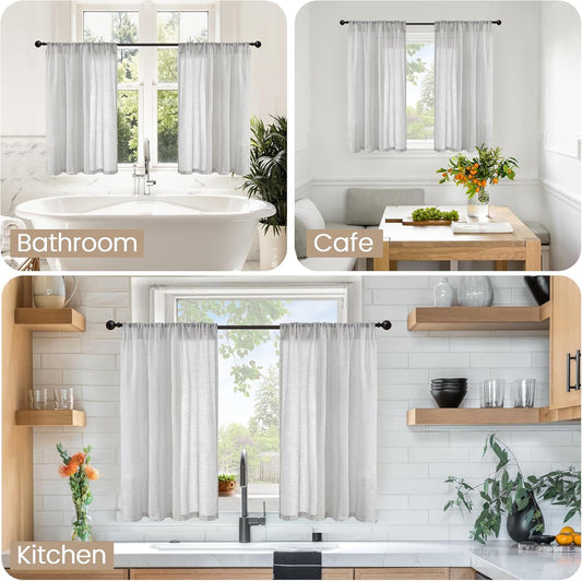BGment Light Grey Short Linen Curtains 36 Inch Length for Window - Rod Pocket Small Drapes Light Filtering for Cafe Bedroom Decorative Lightweight Natural Rustic, 2 Panels Set, 30 X 36 Inch