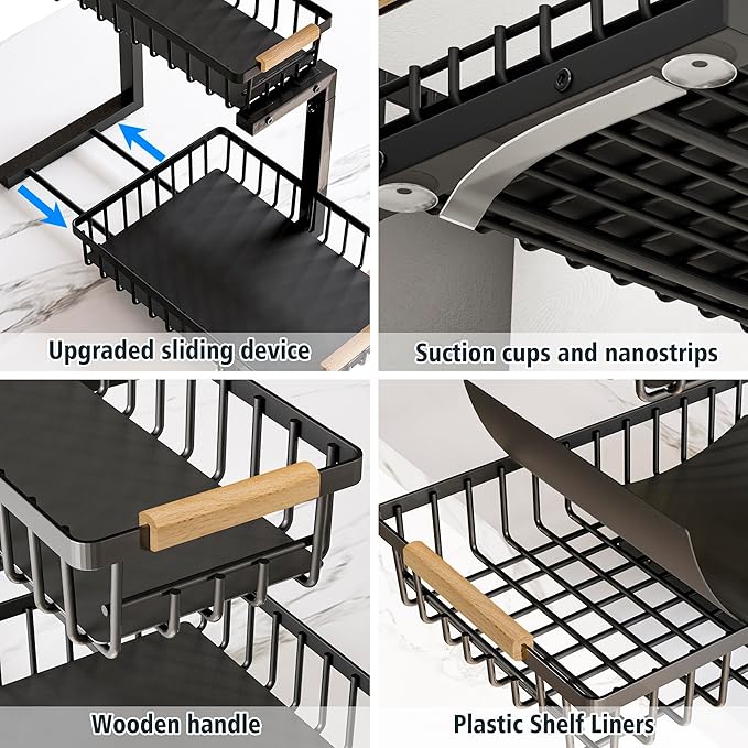 Under Sink Organizers, 2 Tier Pull Out Under Cabinet Organizer，Height Adjustable Pull Out Cabinet Drawers, Metal Sliding Drawer for Kitchen Bathroom Pantry Cabinet Closet Organization Rack，1 Pack