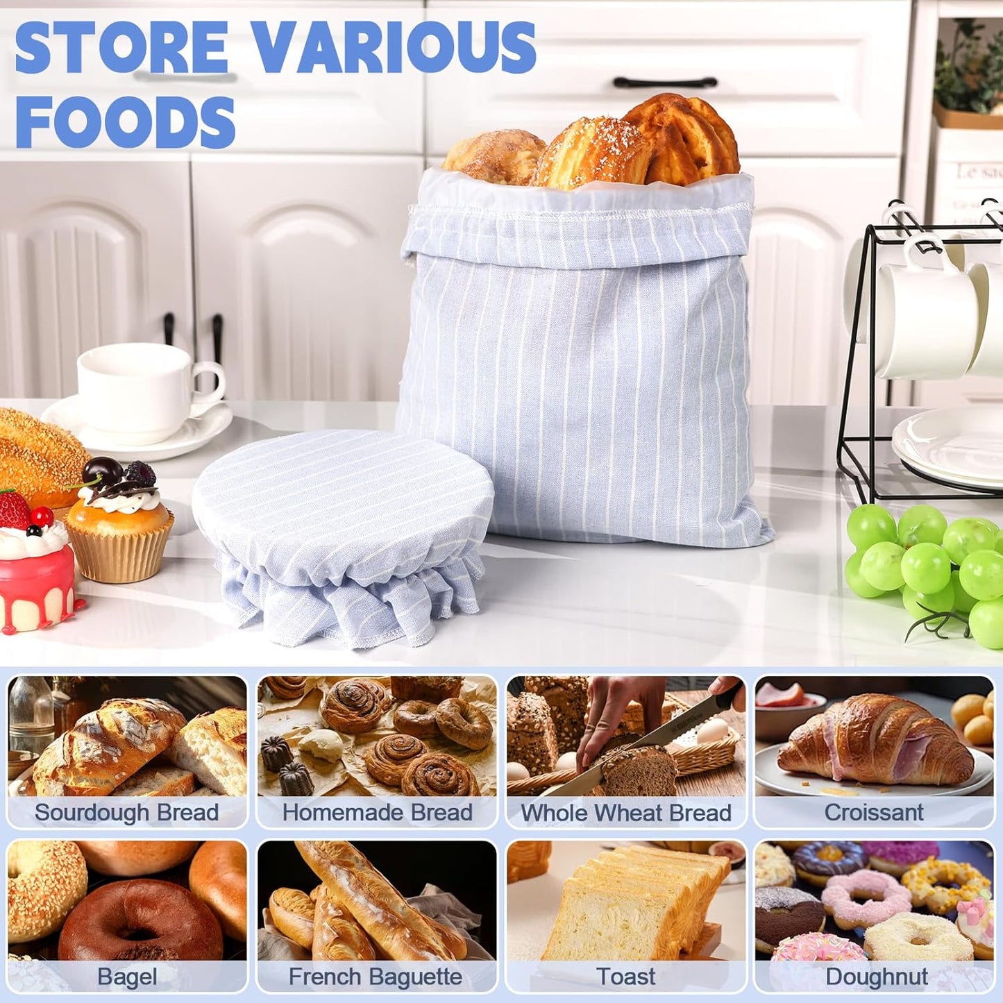 2 Pack Sourdough Bread Bags Reusable Linen Bread Storage Bags for Homemade Sourdough Bread with Proofing Cover