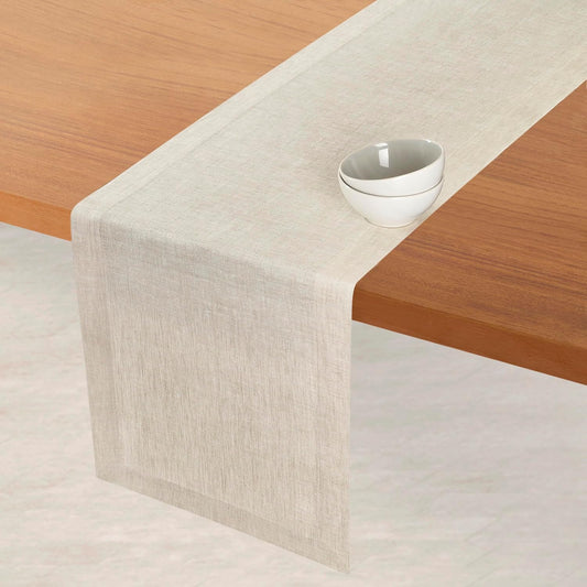 D'Moksha Homes Linen Light Natural Table Runner 84 Inches Long - 100% Pure Linen 14 x 84 Inch Table Runner for Dining, Fall, Autumn and Halloween - Machine Washable
