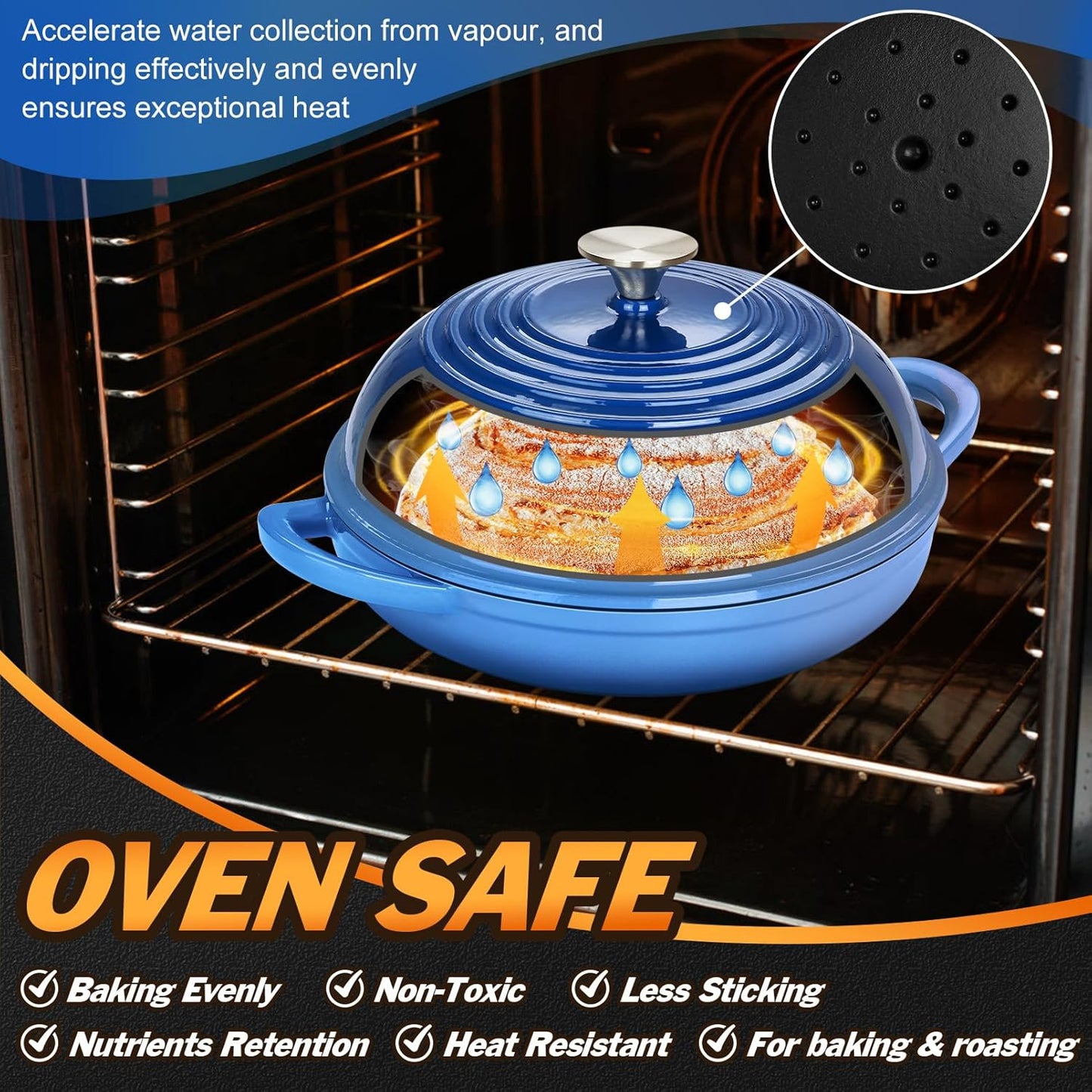 P&P CHEF Bread Dutch Oven for Sourdough, 5.5 Quart Enameled Cast Iron Dutch Oven Pot with Lid for Homemade Bread Baking, Easy to Clean & Even Heat, Blue