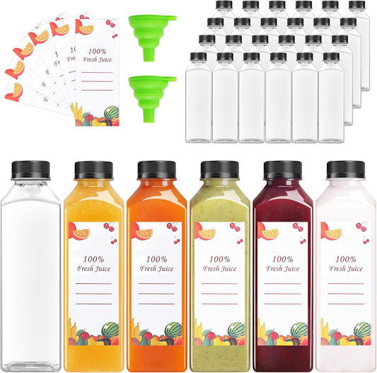 Plastic Juice Bottles 150 pcs 24 oz Empty Plastic Water Bottles with Caps Reusable Clear Beverage Containers for Drinking, Juicing, Smoothie, Water with 2 Brushes, 2 Funnels (24-OZ)