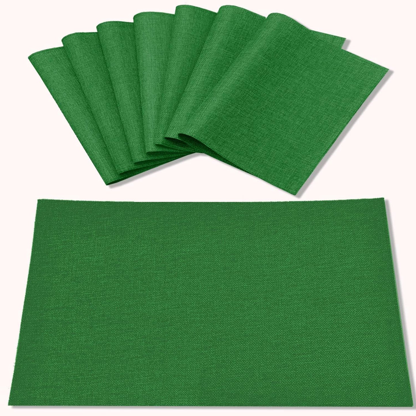 Cloth Green Placemats Set of 8, Linen Type Fabric Placemats Machine Washable Heat Resistant Placemats Polyester Place Mats for Halloween, Thanksgiving and Christmas Dining Table (Forest Green)