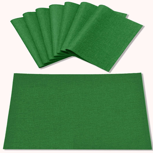 Cloth Green Placemats Set of 8, Linen Type Fabric Placemats Machine Washable Heat Resistant Placemats Polyester Place Mats for Halloween, Thanksgiving and Christmas Dining Table (Forest Green)