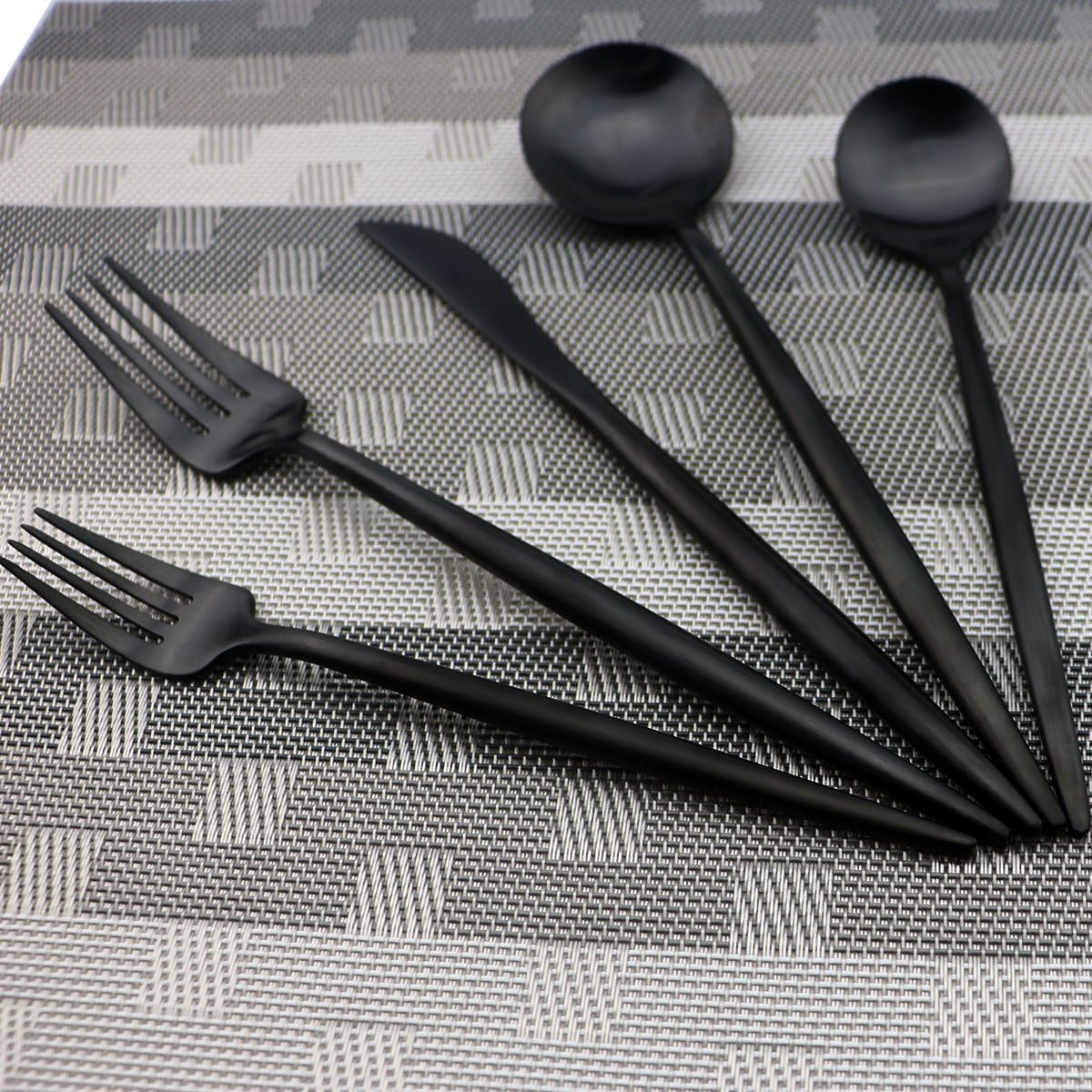 Luxury Black Matte Flatware 20 Pieces 18/10 Stainless Steel Salad Spoons and Forks Knife Set Black Silverware Set DISHWASHER SAFE, Service for 4