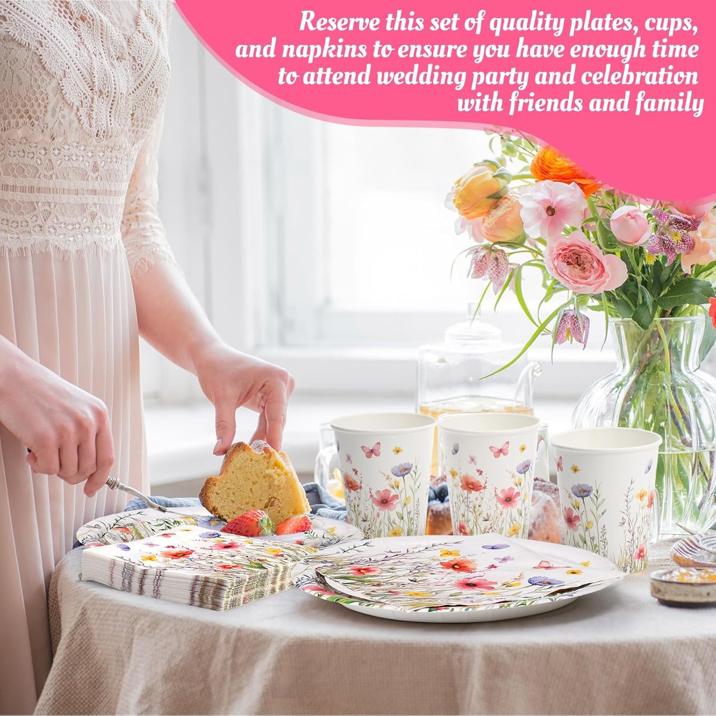 250 Pcs Wildflower Party Decorations Include Spring Summer Floral Paper Plates Napkins and Cups for Wildflower Baby Shower Tea Decorations, Serve 50 Guest(Colored,Vivid Style)