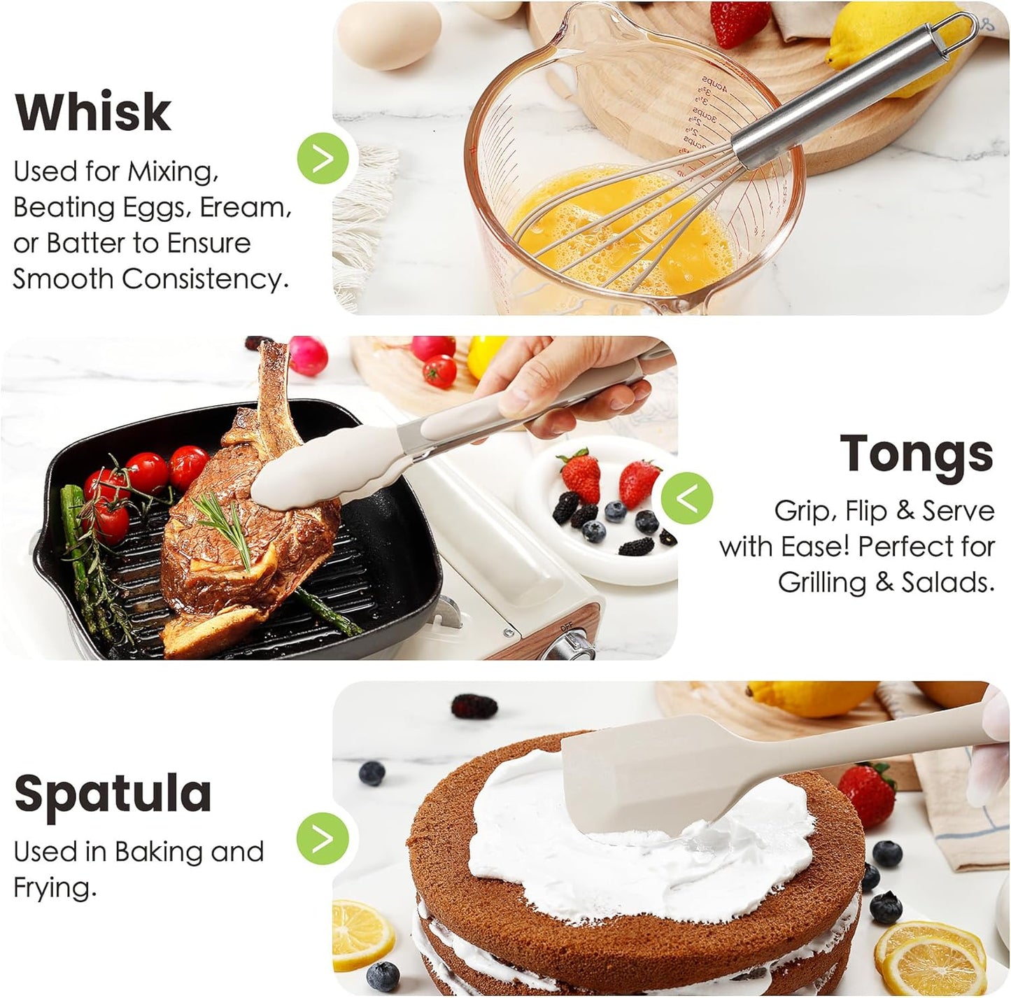 Large Cooking Utensils Set, 35 Pcs Kitchen Utensils Set with Holder, Silicone Spatula Set with Stainless Steel Handle, Whisk, Basting Brush, Kitchen Gadgets for Nonstick Cookware (Khaki)