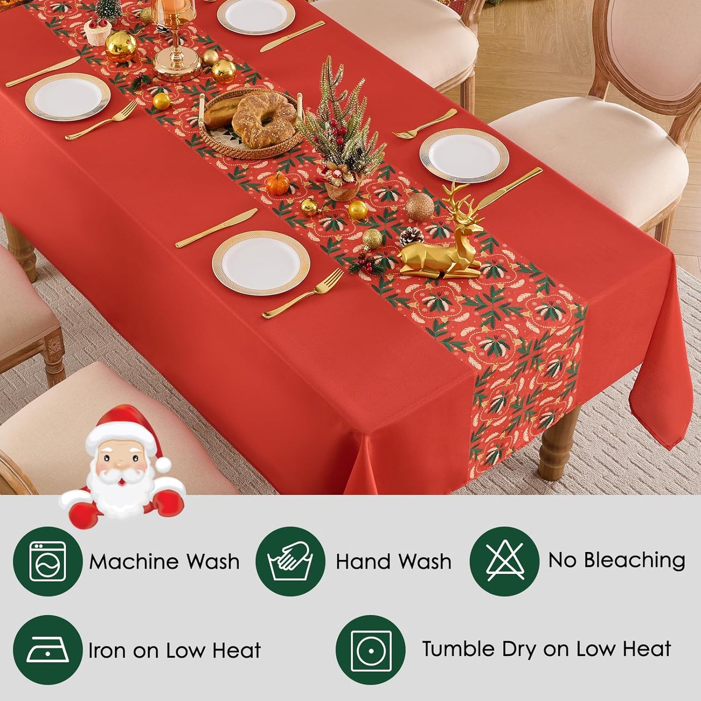 Christmas Tablecloth Rectangular 60x102 Inch Waterproof, Machine Washable Checkered Polyester Table Cover for Xmas Party, Winter Holiday Home Decoration in Festive Red 1pack