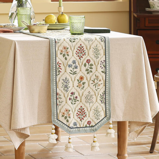 ISAENNE Designer Vintage Elegant Linen Table Runner 87 Inches Long,Colorful Wildflower Pattern Runner,Decor Table Runners for Dining Tables,Thanksgiving,Christmas,Banquet,12"*87"-Serenity B