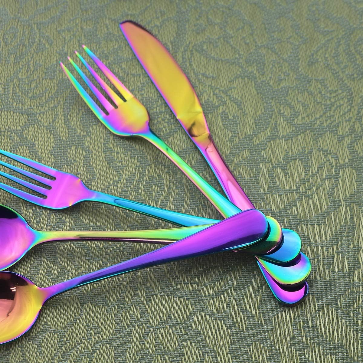 Gugrida 20-Piece Mirror Polished Reusable Utensils Vitalt Healthy & Eco-Friendly Stainless Steel Rainbow Flatware Tableware Dinnerware Set, Shiny Cutlery Knife Fork Spoon Set, Service for 4