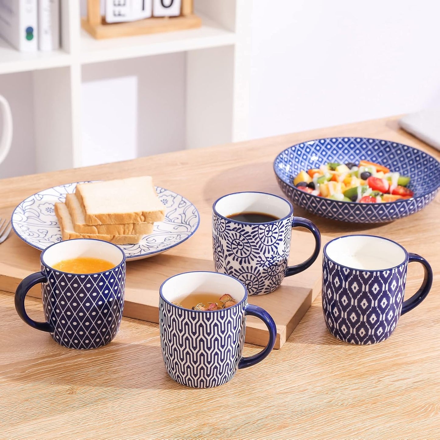 Selamica 10 OZ Coffee Mugs Set of 4, Small Coffee Cups Ceramic with Handle, Coffee Mug for Cappuccino Latte Cocoa Milk Tea, Dishwasher Microwave Safe,Vintage Blue