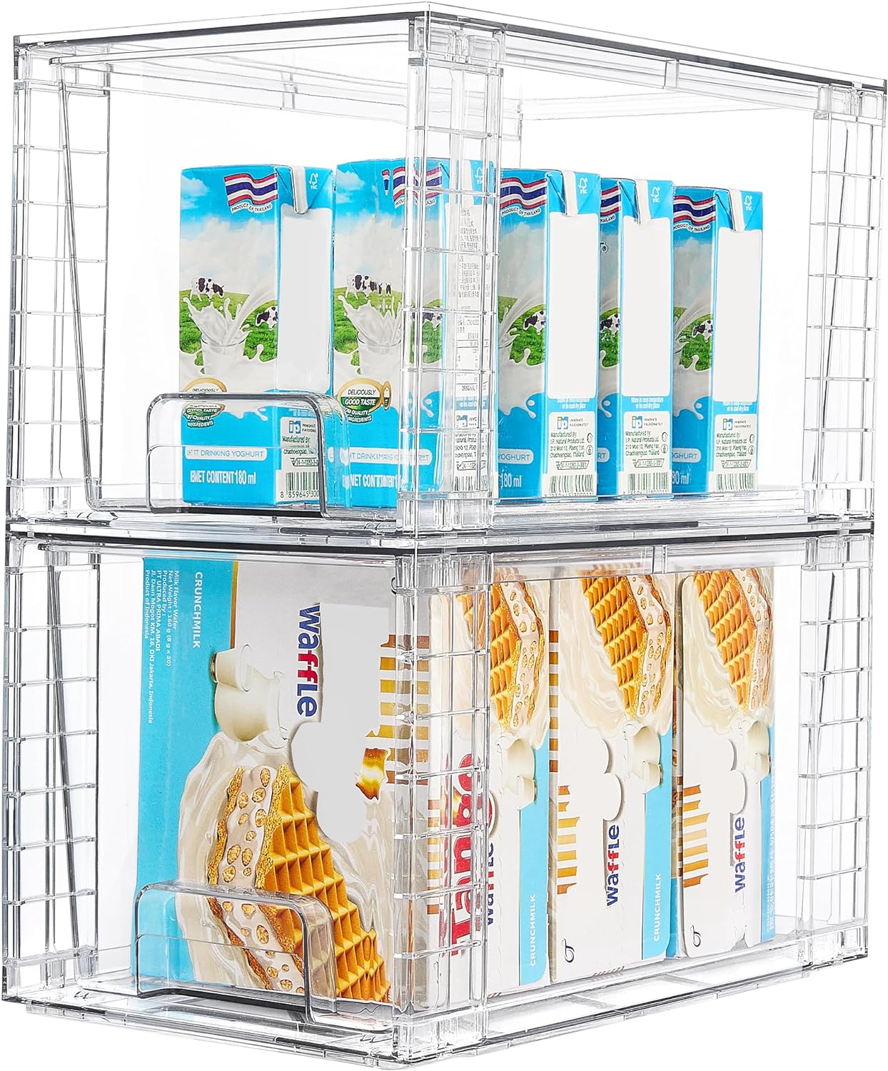 Vtopmart 2Pack Large Stackable Kitchen Pantry Storage Drawers, Clear Organizer Bins with Handles, Acrylic Drawer Organizers for Kitchen Pantry, Bathroom Undersink, Cabinet Organization and Storage