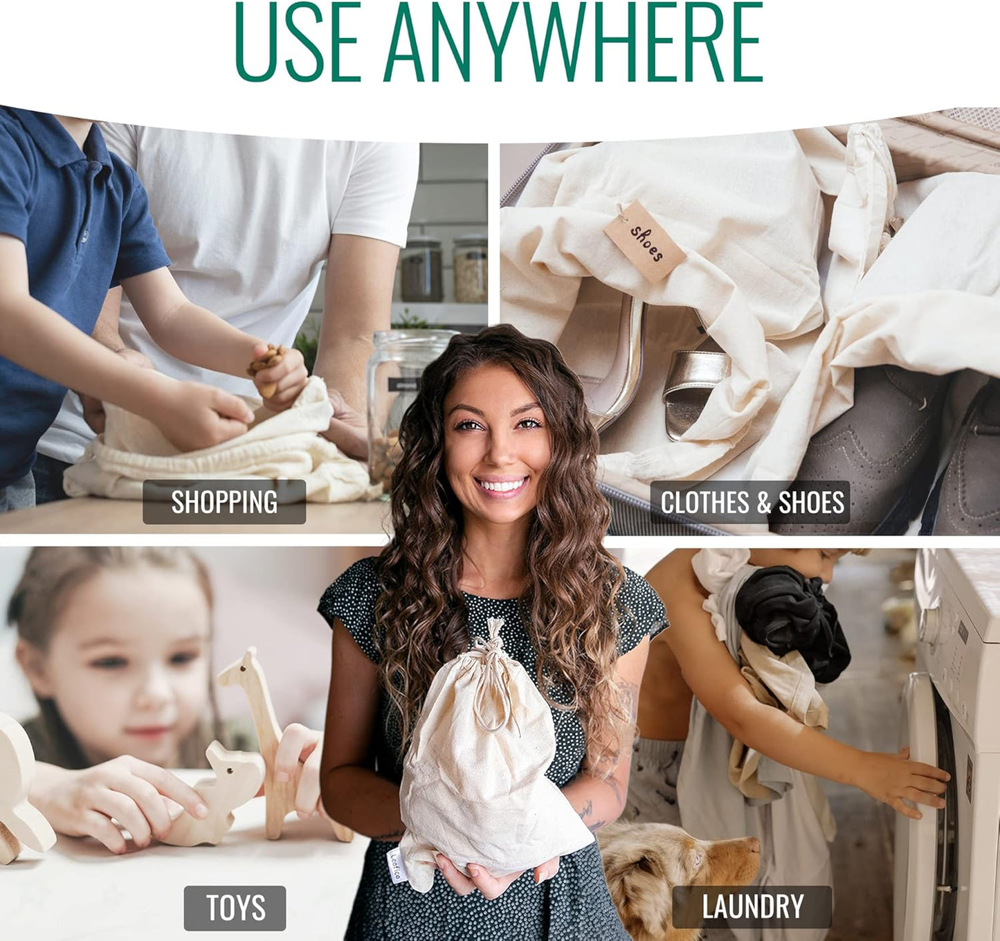 Cotton Storage Bags – X-Large 14x17 Inch (6-Pack) – Reusable Muslin Bags with Drawstrings – Biodegradable Canvas Fabric Sacks – Perfect for Bread, Bulk Produce, Potatoes, Onions, Shoes