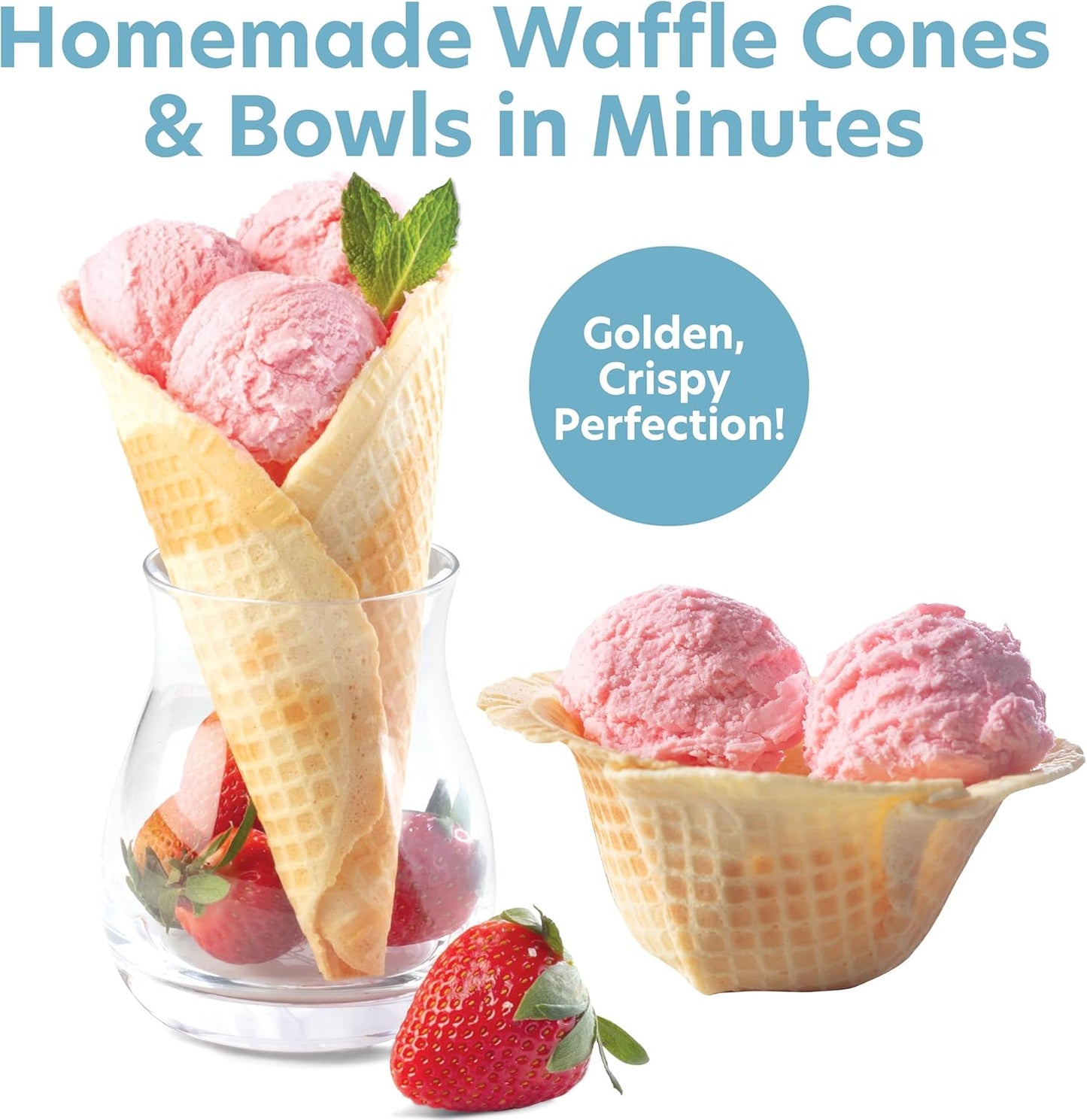 Waffle Cone & Bowl Maker for Homemade Ice Cream Cones- Includes Amazon Exclusive Bowl Press & Shaper Roller- Electric Nonstick Waffler Iron Machine for DIY Dessert Sundaes, Gift Treat for Kids Adults