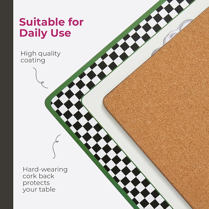 Pimpernel Black & White Collection Placemats, Set of 4 – (15.7" x 11.7") Cork-Backed Board with Lacquered Finish, Heat & Stain Resistant Dining Table Mats, Tabletop & Furniture Protection